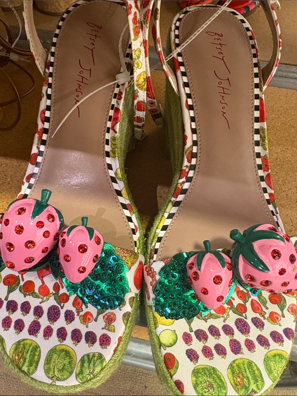 Betsey Johnson Pink & Green Strawberry Embellished Sandals